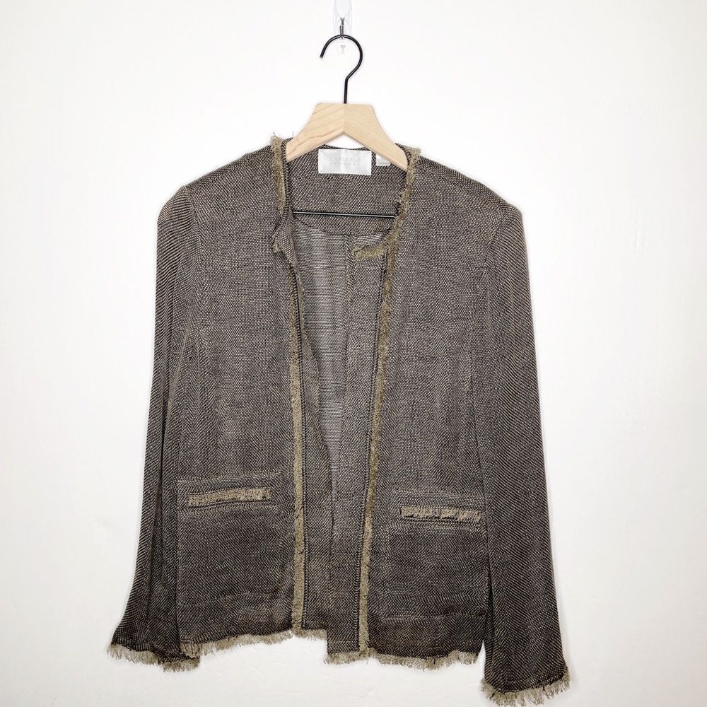 Carlisle New York Open Front Fringe Trim Jacket Brown Size 10